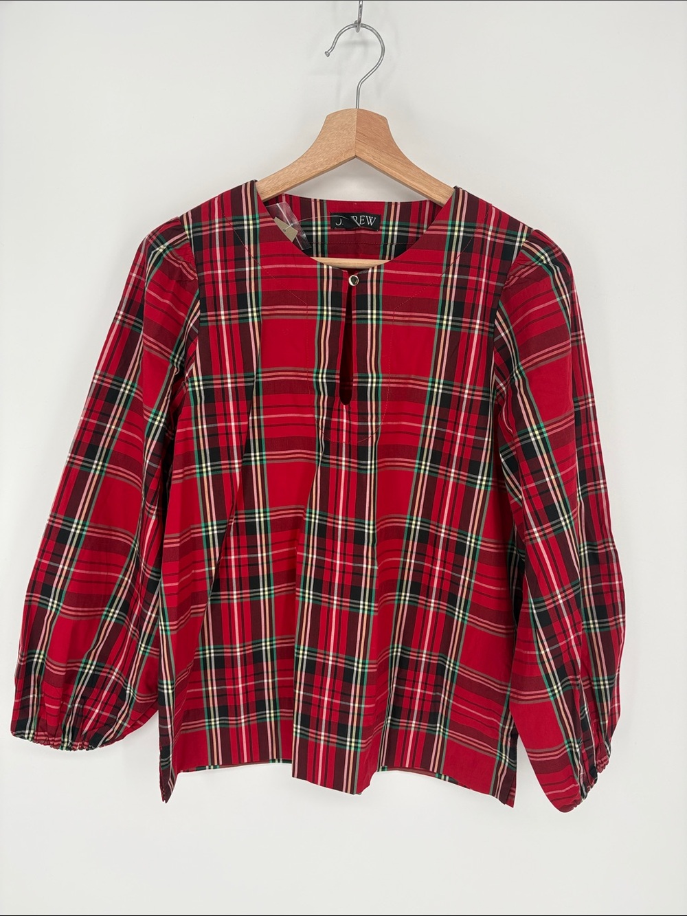 🌋 nwt J. Crew Red Plaid cotton Button-Keyhole Peasant Blouse